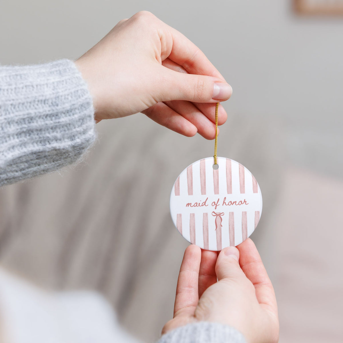 Maid of Honor Blush Stripe Ornament