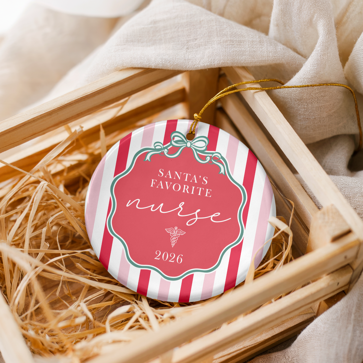 Santa's Favorite Nurse 2026 Ceramic Christmas Ornament