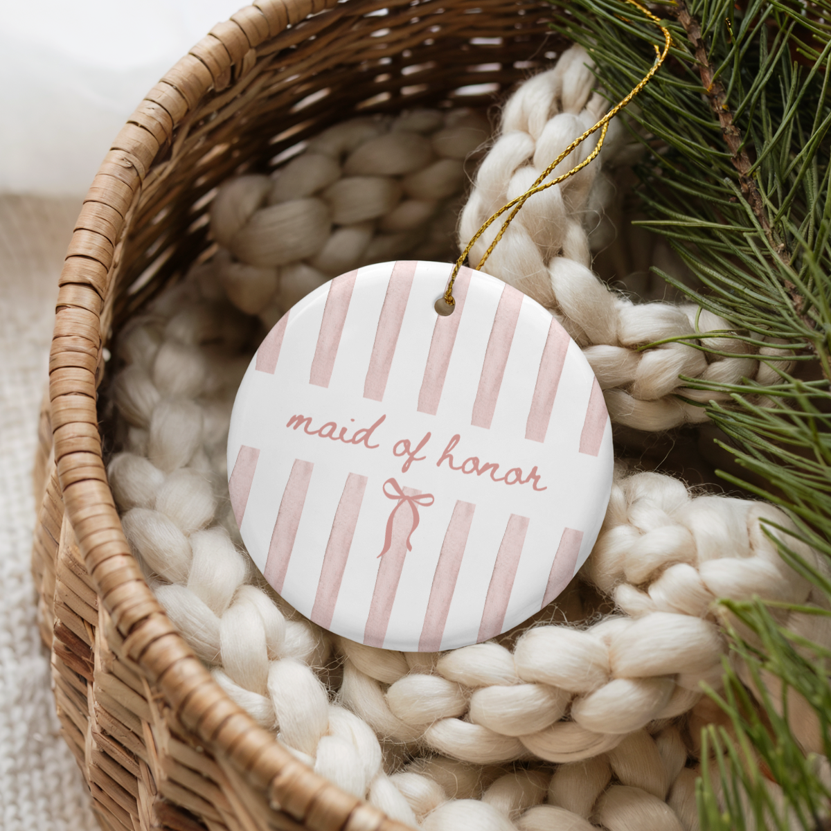Maid of Honor Blush Stripe Ornament