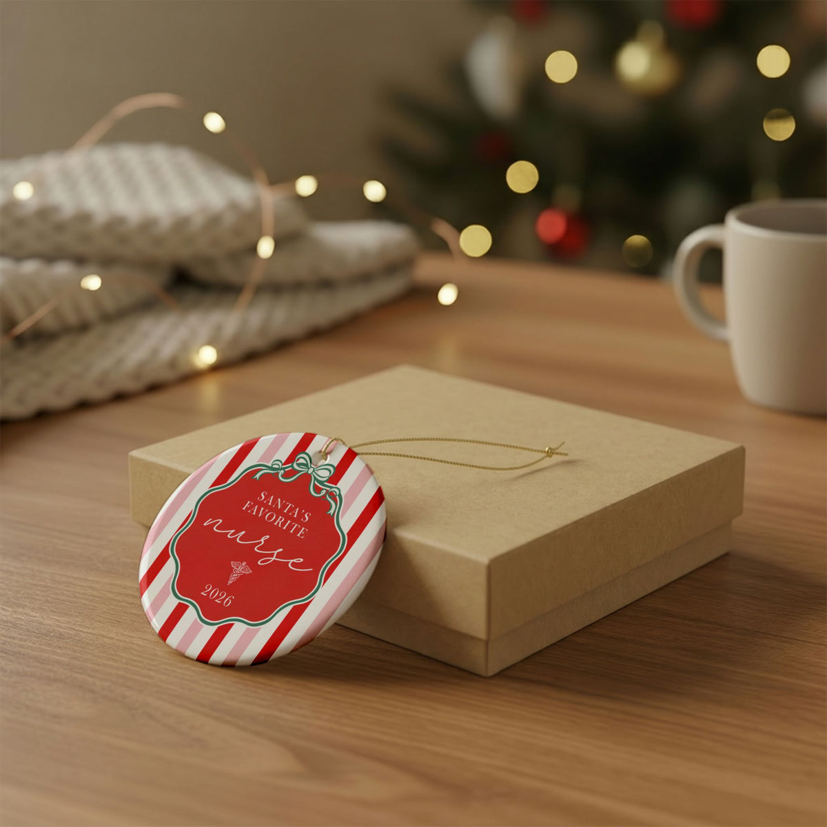 Santa's Favorite Nurse 2026 Ceramic Christmas Ornament