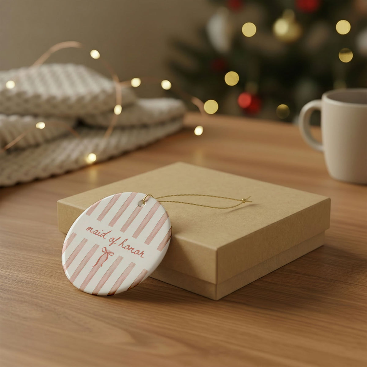 Maid of Honor Blush Stripe Ornament