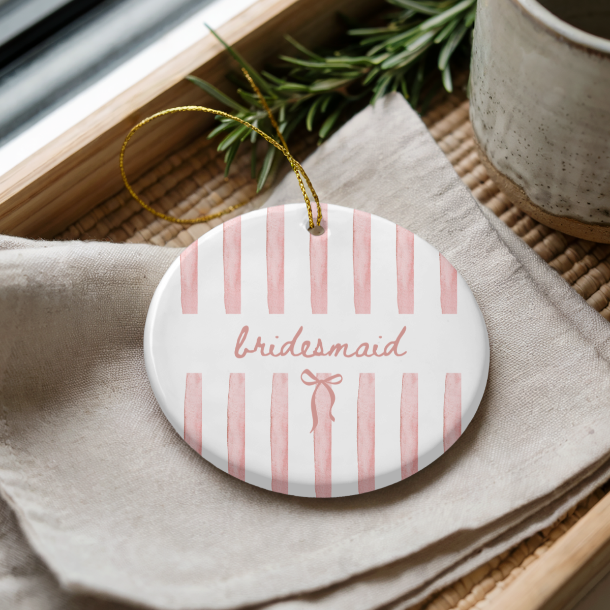 Bridesmaid Blush Stripe Ornament